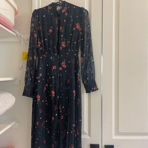 Beautiful black long dress with red flowers